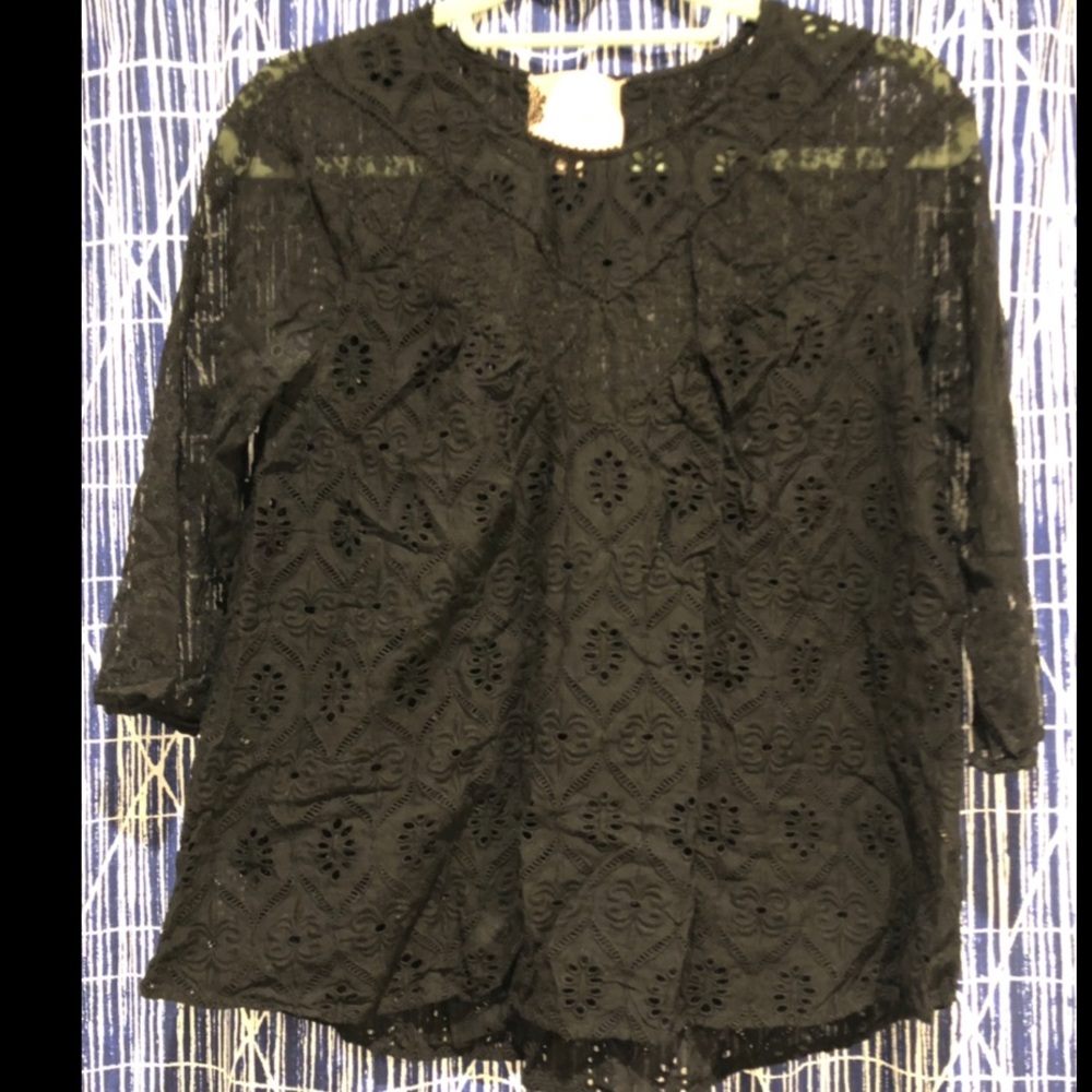 Fleur Wood Boho Eyelet Lace Crochet Top, XS
